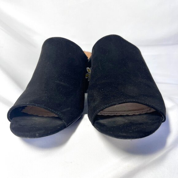 Restricted Women's Slip On Block 2 1/2" Heels-Black Floral Embroidered-Open Toe - Picture 15 of 16